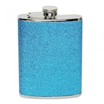 1x 8 OZ Petaca de Acero Inoxidable con Azul brillantina para Whisky Licor Alcohol 138x93x22mm