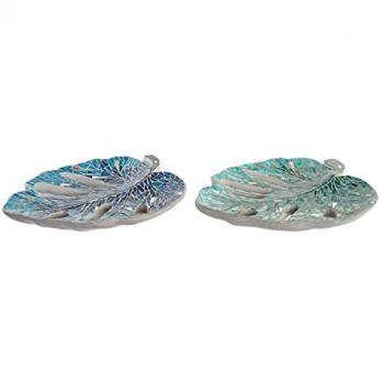 Centro de Mesa DKD Home Decor 43 x 36 x 9 cm Azul Verde Hoja de planta