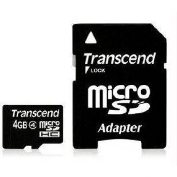 Transcend - Microsdhc 4GB con adaptador sd. tarjeta memoria microsdhc