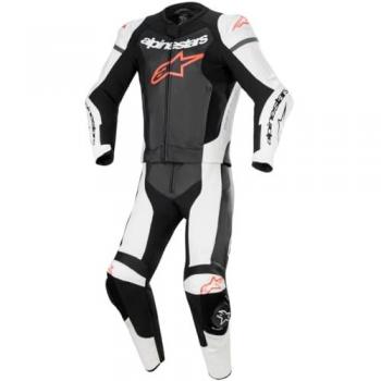 Alpinestars Mono de Cuero GP Force Lurv 2 PC Negro-Blanco-Rojo Flúor, traje de cuero de moto de dos piezas perforado, talla 54