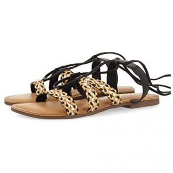 Sandalias Planas de Piel Negras Trenzadas con Cordones para Mujer Gioseppo Davao