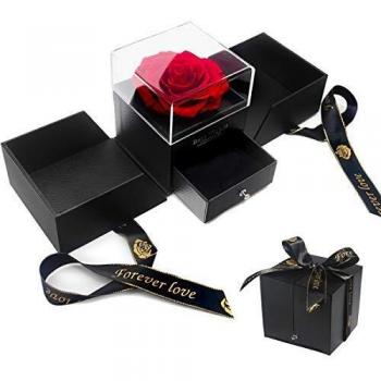 E-MANIS Rosa Eterna Caja de Joyería Preservadas a Mano Bella y La Bestia, San Valentin Novia Regalos para Bodas de Oro Aniversario Pareja Originales para Mujer tu Madre Cumpleaños Navidad