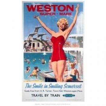 Weston-super-Mare - la sonrisa en sonriente - Diseño de chica con de la Abadía de rojo en la piscina - diseño de, 28 x 35 cm