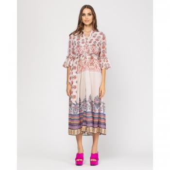 Niza - Vestido midi de camisa larga con volante en manga y cuello