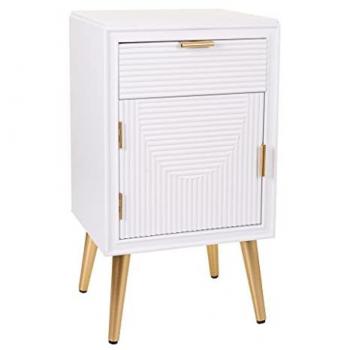 Mesita de madera blanca 39,5x36x70,5h cm con un cajón y una puerta de estilo romántico