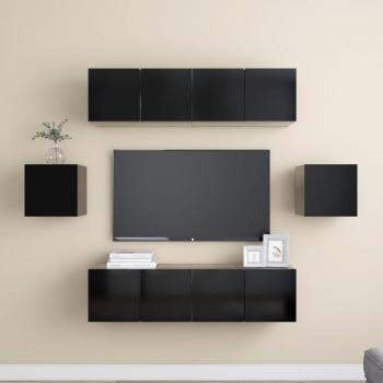 Set de muebles de salón TV 6 piezas madera ingeniería negro 60 x 30 x 30 cm