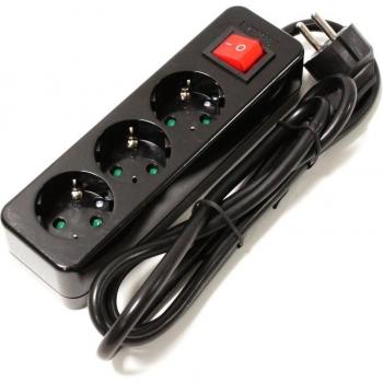 Regleta de enchufes 3 schuko 16A 230V negra con interruptor y cable de 1.5m - BeMatik