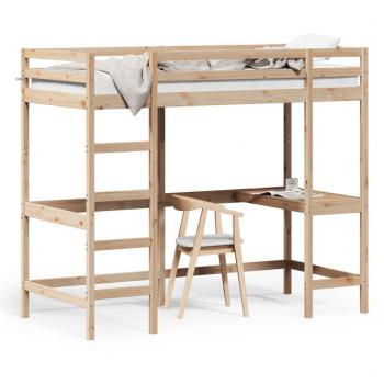 Cama alta con escritorio de madera maciza de pino 90x200 cm