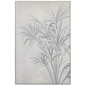 Cuadro Palmera Serigrafía con Foil 80x4x120 cm - Decoración de Pared de Alta Calidad, Lienzo Serigrafiado, Marco PS, Colores Gris/Azul/Negro