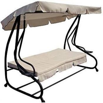 Dondolo de Jardín Suite de Acero para 3 Personas con Respaldo Reclinable y Sombrilla Orientable 230x118 cm