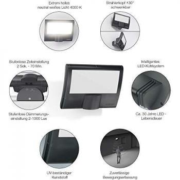 Steinel XLED Curved Outdoor LED Floodlight with Motion Sensor, 10.5W, IP44, Anthracite