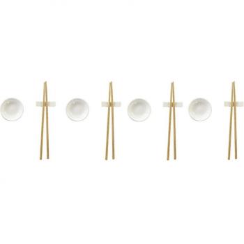 Set de Sushi Bambú Gres Blanco Natural Oriental 27,3 x 20,3 x 2,5 cm (12 Unidades)