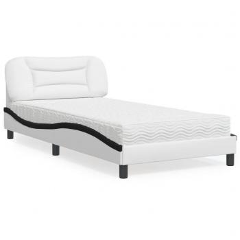 Cama con colchón de cuero sintético blanco y negro 100x200 cm Vidaxl