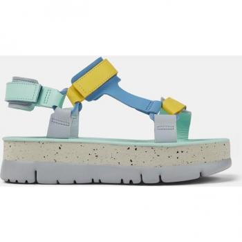Sandalias de plataforma de mujer Camper Oruga Up con tiras ajustables y cierre adherente, color verde, amarillo y azul, talla 41