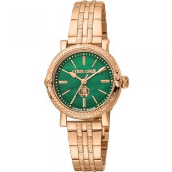 Roberto Cavalli by Franck Muller Rose Gold Stainless Steel Women's Watch with Green Mother of Pearl Dial