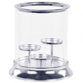 Portavelas Glamuroso de Metal y Vidrio Plateado 24 cm - Centro de Mesa Elegante Cilegon