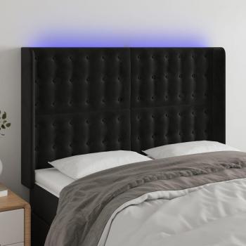 Cabecero con LED de Terciopelo Negro 147x16x118/128 cm