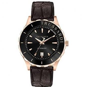 Trussardi T-Logo R2421143001 Reloj de hombre, diseño elegante, caja de acero inoxidable, correa de piel genuina, esfera analógica con logo T-Logo, resistencia al agua hasta 50 metros