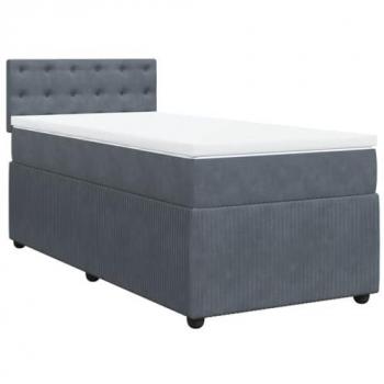 Cama box spring con colchón de terciopelo gris oscuro 90x190 cm