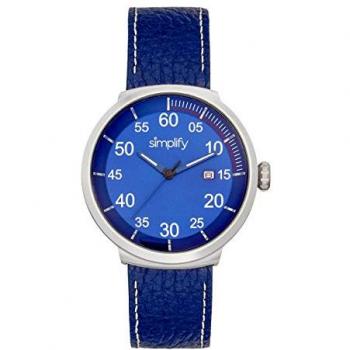 Simplify The 7100 Unisex Blue Leather-Band Quartz Watch with Date