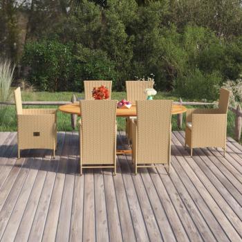 7-Piece Beige Poly Rattan Garden Dining Set