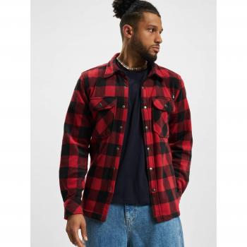 Brandit Jeff Long Sleeve Fleece Shirt - Black/Red - XL to 4XL for Men