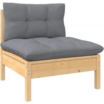 Garden Central Sofa with Grey Cushions Solid Pinewood