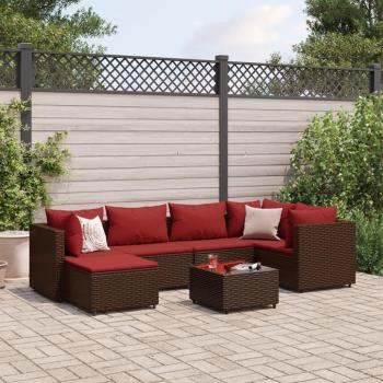7-Piece Brown Poly Rattan Garden Lounge Set with Cushions