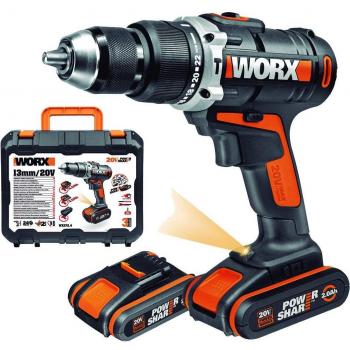 Worx WX352 Taladro Percutor a Batería 20V PowerShare Sin Escobillas Compacto Nitro con 2 Baterías y Maletín