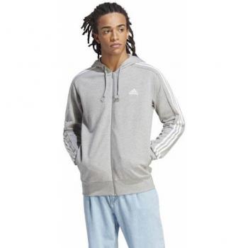 Adidas Essentials French Terry 3-Stripes Full-Zip Hoodie for Men - Light Grey/White