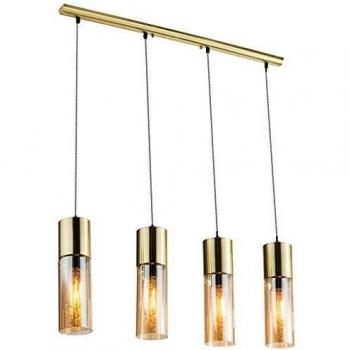 Lámpara colgante Annika de 4 luces en latón mate, dimmable, con pantalla de vidrio ámbar