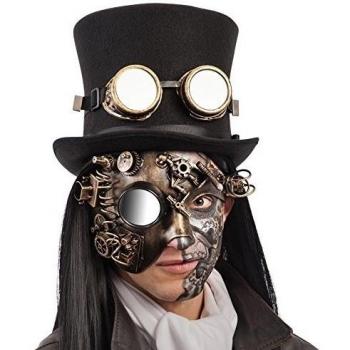 Carnival Toys - Máscara steampunk de plástico duro dorado media cara con espejo, multicolor