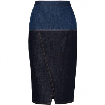Fendi Women's Bicolor Denim Midi Skirt in Blue | Size 38 | FLQ588AT1AF1PNC