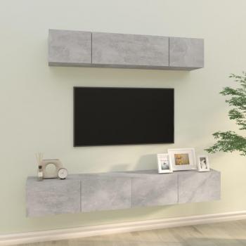 vidaXL Set de muebles para TV 4 piezas madera contrachapada gris hormigón 80x30x30 cm, Mueble de salón, Mesa de TV