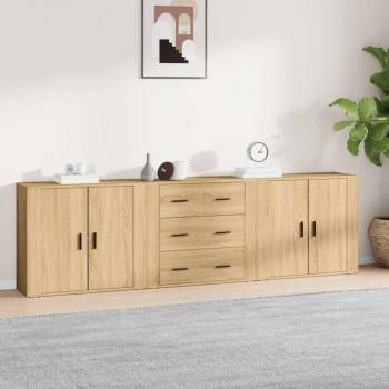 Aparador de 3 piezas de madera contrachapada color roble sonoma, mueble de almacenaje moderno para salón, armarios con puertas y cajón de madera, buffet y armario auxiliar