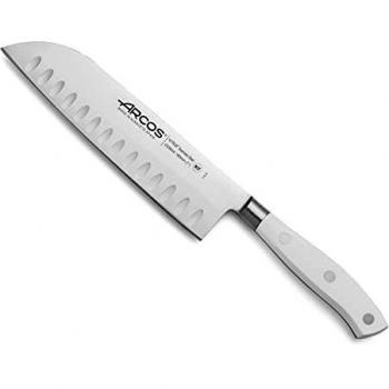 Cuchillo Santoku Arcos Serie Riviera Blanc, Hoja de Acero Inoxidable Nitrum 180mm, Mango de Polioximetileno Blanco - Ref.233524