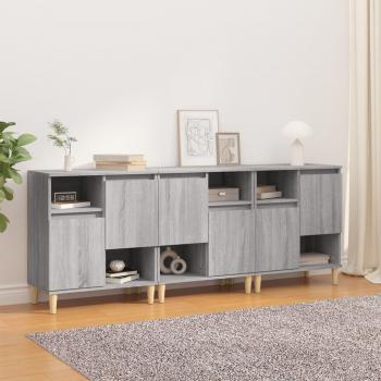 Aparadores de Madera Contrachapada VidaXL 3 uds, 60x35x70 cm, Mueble de Almacenaje de Salón con Puertas y Cajón, Buffet Moderno en Gris Sonoma