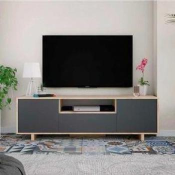 Mueble para Televisión Zaira 3 Puertas Roble Canadian/Gris Antracita 46x150x41 cm