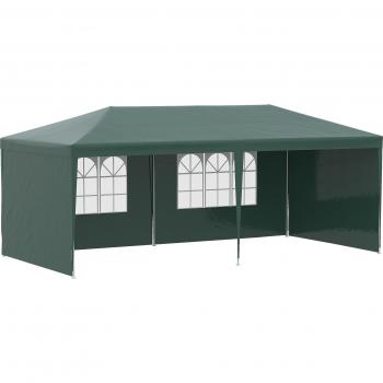Outsunny Carpa de Jardín 6x3m con 4 Paredes Laterales y 2 Ventanas Visibles Cenador Gazebo de Exterior para Fiestas Eventos Verde