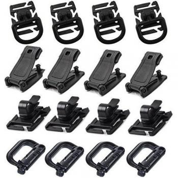 ycnk 16pcs táctico bolsa de accesorios para cinchas Molle apego mochilas con hebillas Grimloc bloqueo hebilla de/clip/clip/gancho Clip de tubo de hidratación para al aire libre mochila Molle