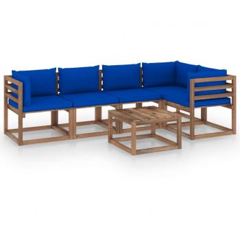 Muebles de jardín de palets 6 pzs con cojines en madera de pino impregnada
