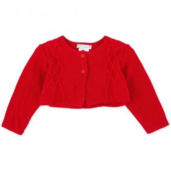Chaqueta tricot de bebé niña roja con abertura y cierre de botones
