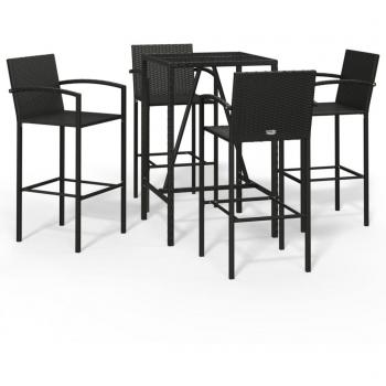 5 Piece Black Poly Rattan Garden Bar Set