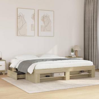 Estructura de cama de madera de ingeniería roble Sonoma 200x200 cm Vidaxl Marrón, Madera Multicapa
