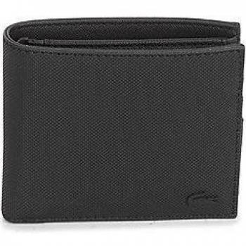 Lacoste Men's M Billfold Coin Wallet Black with Front Detail Faux Leather 9.5x12x2.5cm