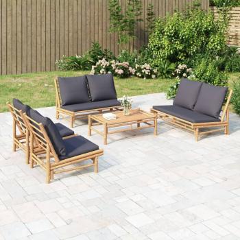 5-Piece Bamboo Garden Lounge Set with Dark Grey Cushions