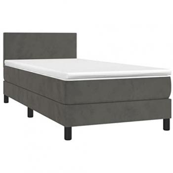 Cama box spring colchón y LED terciopelo gris oscuro 90x190 cm
