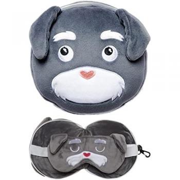 Almohada de viaje con antifaz Perros Squad Relaxeazzz, almohada ergonómica, diseño divertido de perros, incluye antifaz para dormir, material suave y cómodo, fácil de transportar