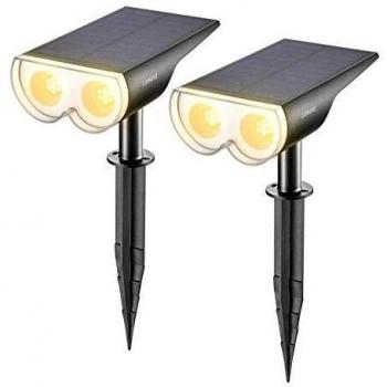 Linkind Luces Solares LED Exterior Jardin, Foco Solar con Sensor de Luz, Blanca Cálida 3000k 650lm, Lámpara Solar Impermeable IP67 para Iluminación de Caminos, Patio,Terreza y Camping
