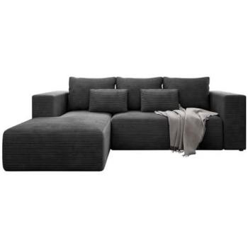 Sofá rinconero Arvada 116, gris, con función de descanso y caja de ropa de cama, dimensiones 255 x 91 x 161 cm
